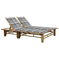 transat chaise longue bain de soleil lit de jardin terrasse meuble d'extérieur pour 2 personnes avec coussins bambou 02_0012899