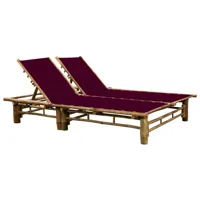 transat chaise longue bain de soleil lit de jardin terrasse meuble d'extérieur pour 2 personnes avec coussins bambou 02_0012900