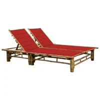 transat chaise longue bain de soleil lit de jardin terrasse meuble d'extérieur 200 cm pour 2 personnes avec coussins bambou 02_0012903