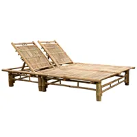 transat chaise longue bain de soleil lit de jardin terrasse meuble d'extérieur pour 2 personnes bambou 02_0012911
