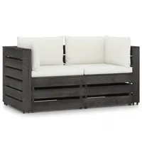 canapé de jardin meuble extérieur 2 places avec coussins bois imprégné de gris 02_0013213