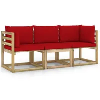 canapé de jardin meuble extérieur 3 places avec coussins rouge 02_0013229