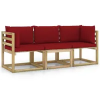 canapé de jardin meuble extérieur 3 places avec coussins rouge bordeaux 02_0013230