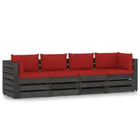 canapé de jardin meuble extérieur 4 places avec coussins bois imprégné de gris 02_0013239