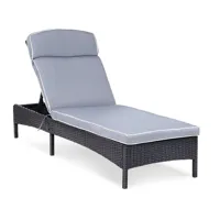 chaise longue de jardin transat de plage bain de soleil bronzage en rotin avec coussin (armature en acier, coussin confortable, capacité de charge : 160 kg, gris pâle) 14_0007450