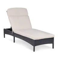 chaise longue de jardin transat de plage bain de soleil bronzage en rotin avec coussin (armature en acier, coussin confortable, capacité de charge : 160 kg, beige) 14_0007451