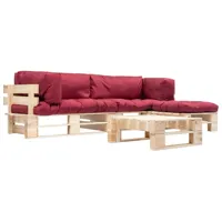 salon de jardin meuble d'extérieur ensemble de mobilier palette 4 pièces avec coussins rouge bois 02_0018370
