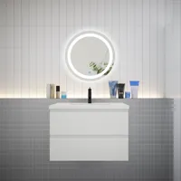 aica ensemble meuble vasque l.79cm 2 tiroirs + lavabo + led miroir rond 60cm,easy