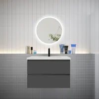 aica ensemble meuble vasque l.79cm 2 tiroirs + lavabo + led miroir rond 60cm,anthracite