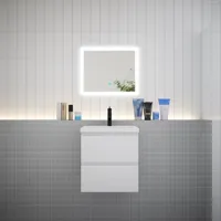 aica ensemble meuble vasque l.50cm blanc 2 tiroirs + led miroir + lavabo
