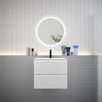 aica ensemble meuble vasque l.60cm 2 tiroirs + lavabo + led miroir rond 60cm,blanc