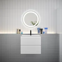 aica ensemble l.60cm meuble vasque 2 tiroirs + lavabo + led miroir rond 60cm,blanc