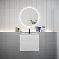 aica ensemble meuble vasque l.60cm 2 tiroirs + lavabo + led miroir rond 70cm,blanc