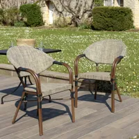 vianney - lot de 2 chaises de jardin bistrot en acier textilène taupe