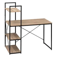 meuble bureau avec étagères effet chêne naturel et métal noir h 120 cm
