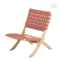 lot de 2 fauteuils de jardin matera en bois d'acacia blanchi 100% fsc corde terracotta