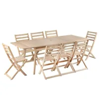 ensemble table et 8 chaises mola extensible 160/220cm en bois d'acacia