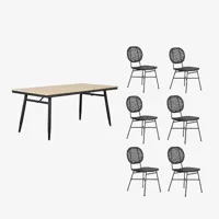 ensemble table alba en bois d'acacia fsc et 6 chaises de jardin noir