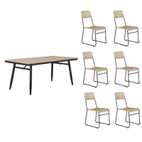 ensemble table alba en bois d'acacia fsc 180 cm et 6 chaises