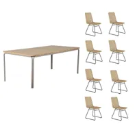 ensemble table asti en bois d'acacia fsc 200 cm et 8 chaises de jardin