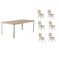 ensemble table asti en bois d'acacia fsc 200 cm et 6 chaises de jardin naturelles