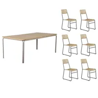 ensemble table asti en bois d'acacia fsc 200 cm et 6 chaises