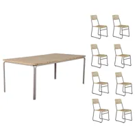 ensemble table asti en bois d'acacia fsc 200 cm et 8 chaises de jardin