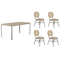 ensemble table asti en bois d'acacia fsc 160 cm et 4 chaises naturelles