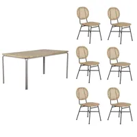 ensemble table asti en bois d'acacia fsc 160 cm et 6 chaises naturelles