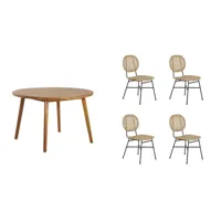 ensemble table verone en bois d'acacia fsc et 4 chaises de jardin