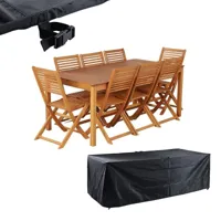 ensemble table et chaises de jardin sarno 8 places en bois d'eucalyptus fsc 160 cm avec housse de protection