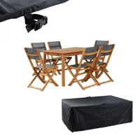 ensemble table et chaises de jardin sora 6 places en bois d'eucalyptus fsc avec housse de protection