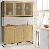 buffet de cuisine vitré 120 cm detroit meuble vaisselier 6 portes design industriel + tiroir