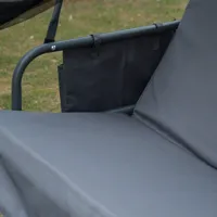 balancelle de jardin convertible 3 places grand confort : matelas assise dossier, moustiquaire intégrale zippée avec toit,  pochette rangement métal époxy polyester gris