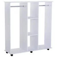 armoire penderie meuble de rangement mobile 6 roulettes 120l x 40l x 128h cm panneaux de particules aspect bois blanc