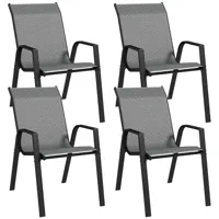 lot de 4 chaises de jardin empilables - accoudoirs - design - acier époxy noir résine tressée grise