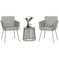 ensemble salon de jardin 3 pièces style colonial 2 fauteuils avec coussins + table basse résine filaire gris
