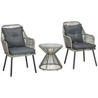 ensemble salon de jardin 3 pièces style colonial 2 fauteuils coussins table basse acier époxy noir résine filaire gris