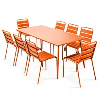 ensemble table de jardin et 8 chaises en métal orange