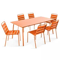 ensemble table de jardin et 6 chaises en métal orange