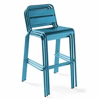 ensemble table haute et 4 chaises de bar en métal bleu pacific