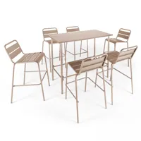 ensemble table haute de jardin et 6 chaises en métal taupe