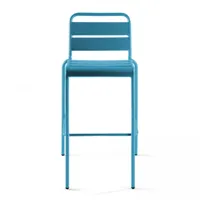 ensemble table haute de jardin et 6 chaises en métal bleu pacific