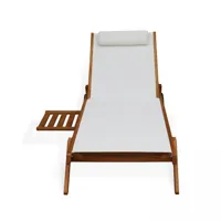 lot de 2 bains de soleil avec coussin et tablette en bois blanc