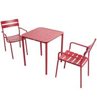 table de terrasse carrée (70 x 70cm) et 2 fauteuils rouge foncé
