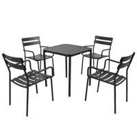 table de terrasse carrée (70 x 70cm) et 4 fauteuils noir