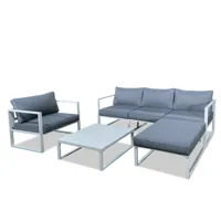 salon de jardin angle aluminium 5 places couleur blanc gris - valence