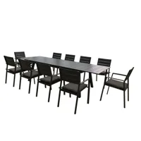 table de jardin extensible aluminium anthracite 216/300cm + 10 fauteuils empilables - luxembourg