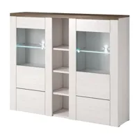 vaisselier design 2 portes pour salon couleur blanc effet bois et chêne. collection santiago.
