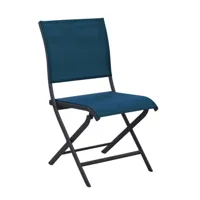 lot de 2 chaises de jardin pliantes elégance - graphite/bleu - toile tpep soft touch